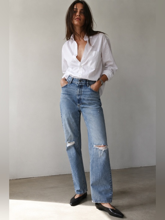 Le Jean Denim - Le Jean by Charlie Gay Mia Relaxed Straight Jeans Distressed High-Rise Denim 28